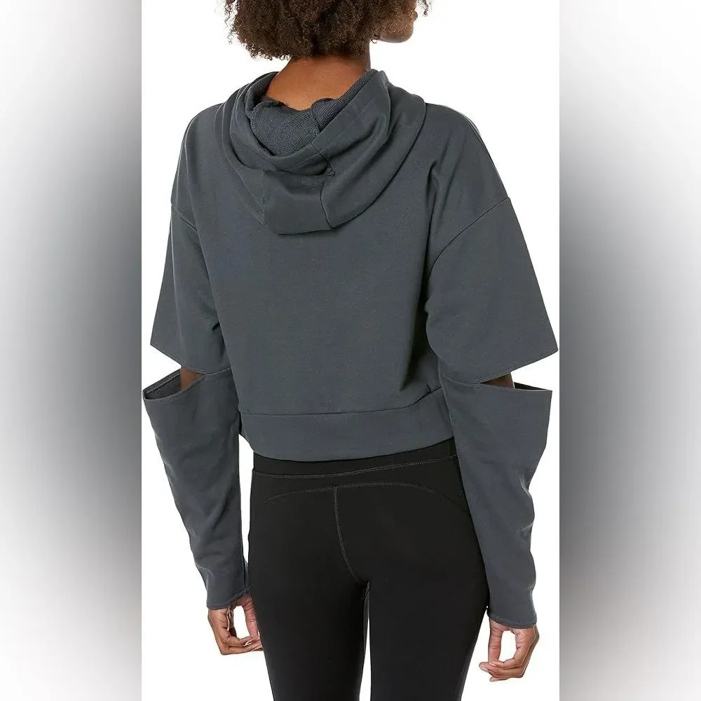Alo Yoga Peak Cutout Long Sleeve Pullover Crop Hoodie Sweatshirt Charcoal Gray M